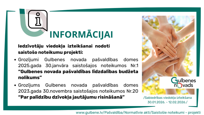 Attēls: Iedzīvotāju viedokļa izteikšanai nodoti saistošo noteikumu projekti