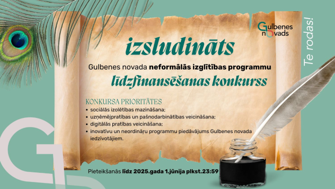 Attēls: izsludināts Gulbenes novada neformālās izglītības programmu līdzfinansēšanas konkurss
