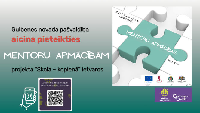 Attēls: Gulbenes novada pašvaldība aicina pieteikties mentoru apmācībām projekta “Skola – kopienā” ietvaros