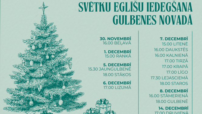 Attēls: svētku eglīšu iedegšana Gulbenes novadā