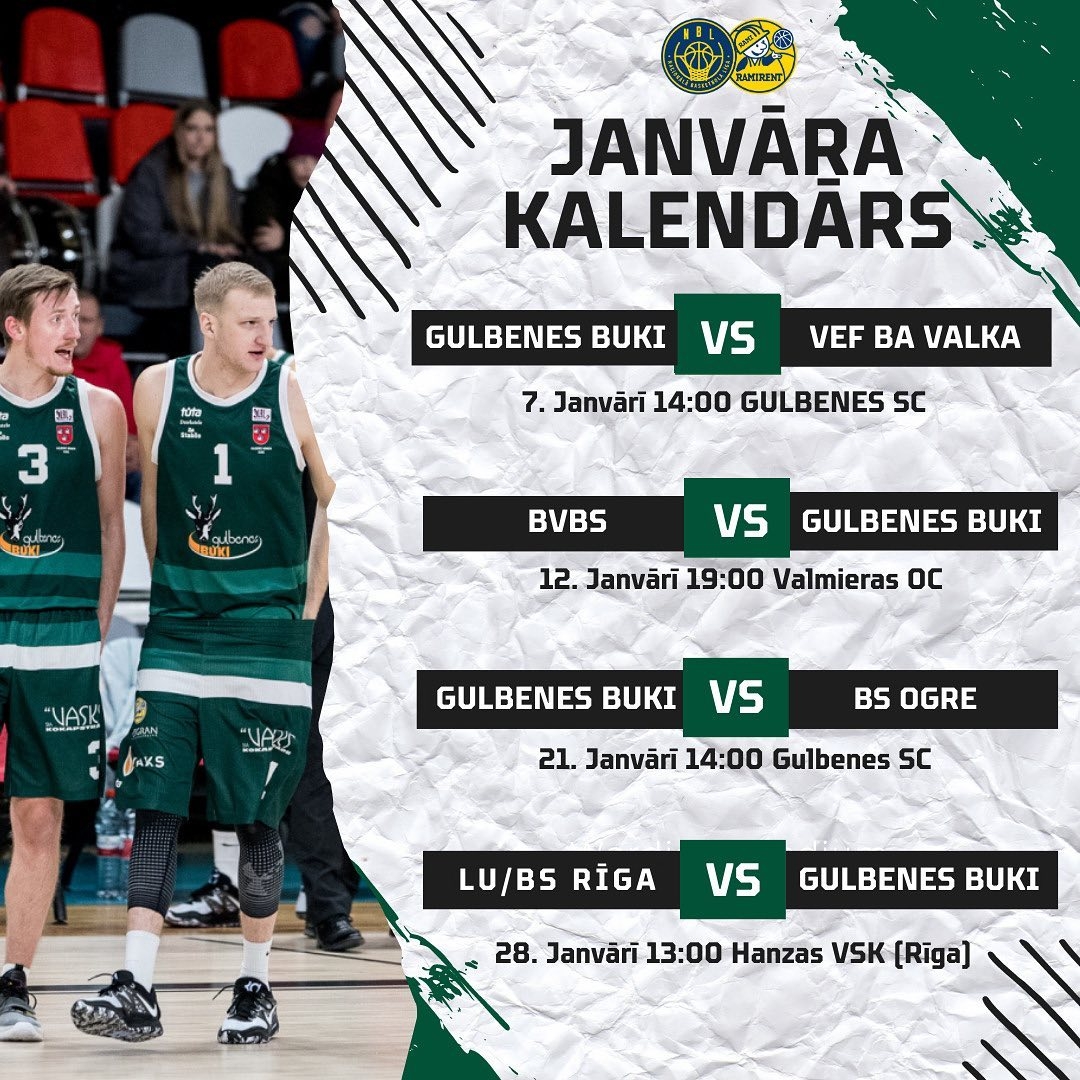 Attēls: Basketbola kluba Gulbenes buki spēļu kalendārs