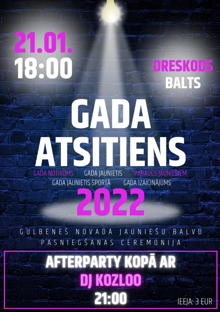 Afiša par jauniešu balvu pasniegšanas ceremoniju "Gada atsitiens"