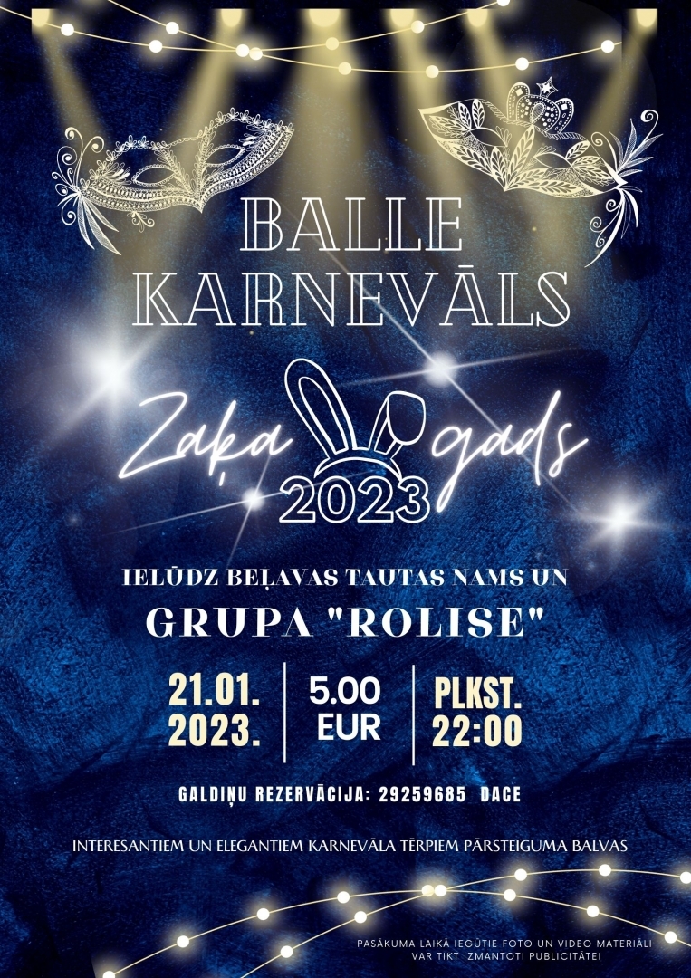 Afiša par balli karnevālu Beļavā
