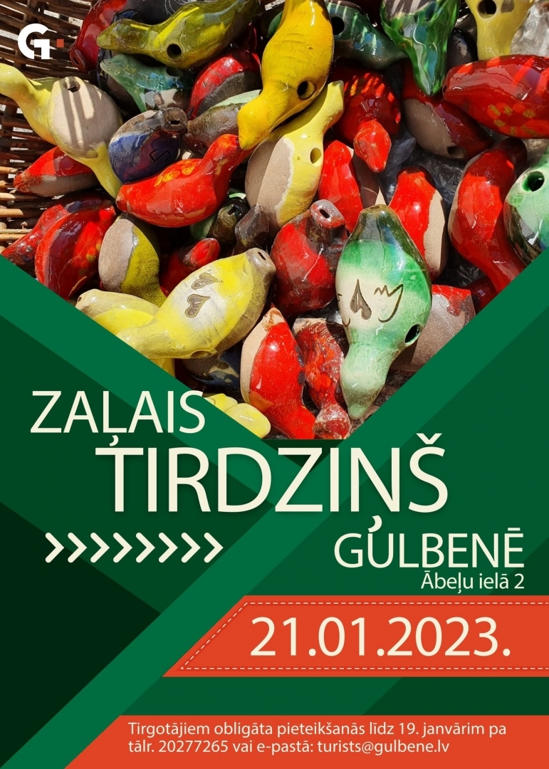 Afiša par Zaļo tirdziņu Gulbenes centrālajā skvērā