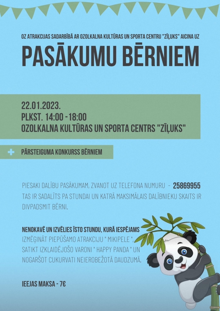 Afiša par bērnu pasākumu Ozolkalnā