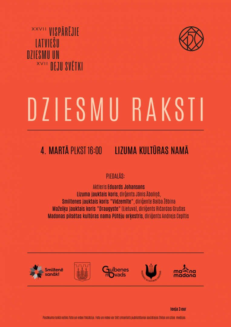 Koncerts "Dziesmu raksti" Lizuma 4. martā