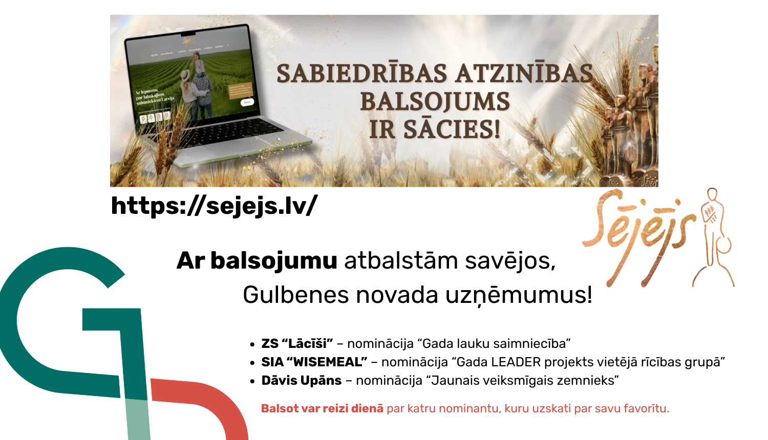Attēls: Nebijusi iespēja – sabiedrības balsojums par konkursa “Sējējs” nominantiem!