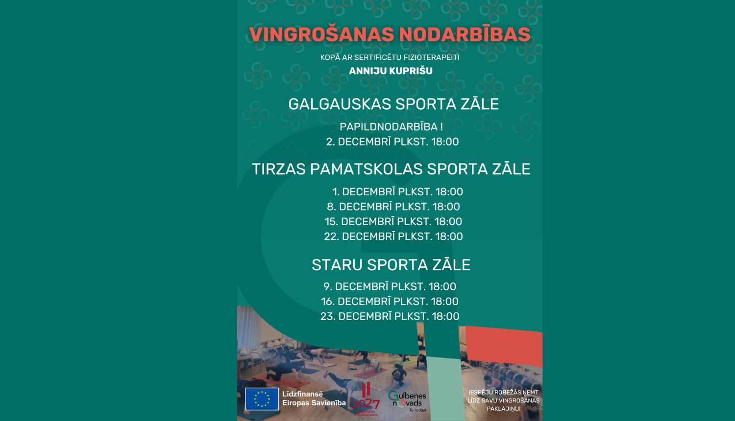 Attēls: vingrošanas nodarbības Gulbenes novadā decembrī