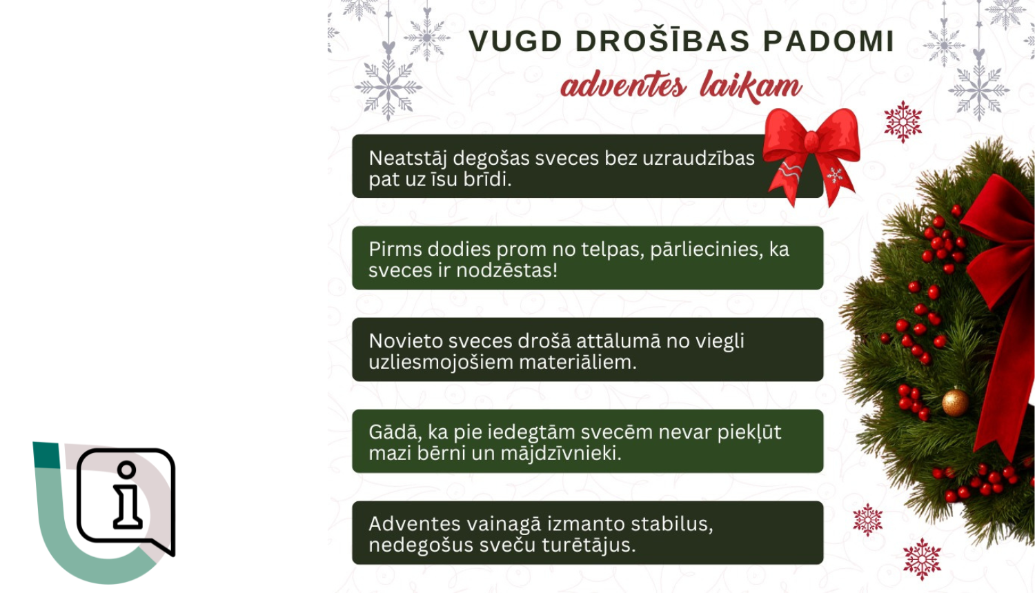 Attēls: Lai adventes sveces deg droši – VUGD atgādina par drošību svētku gaidīšanas laikā