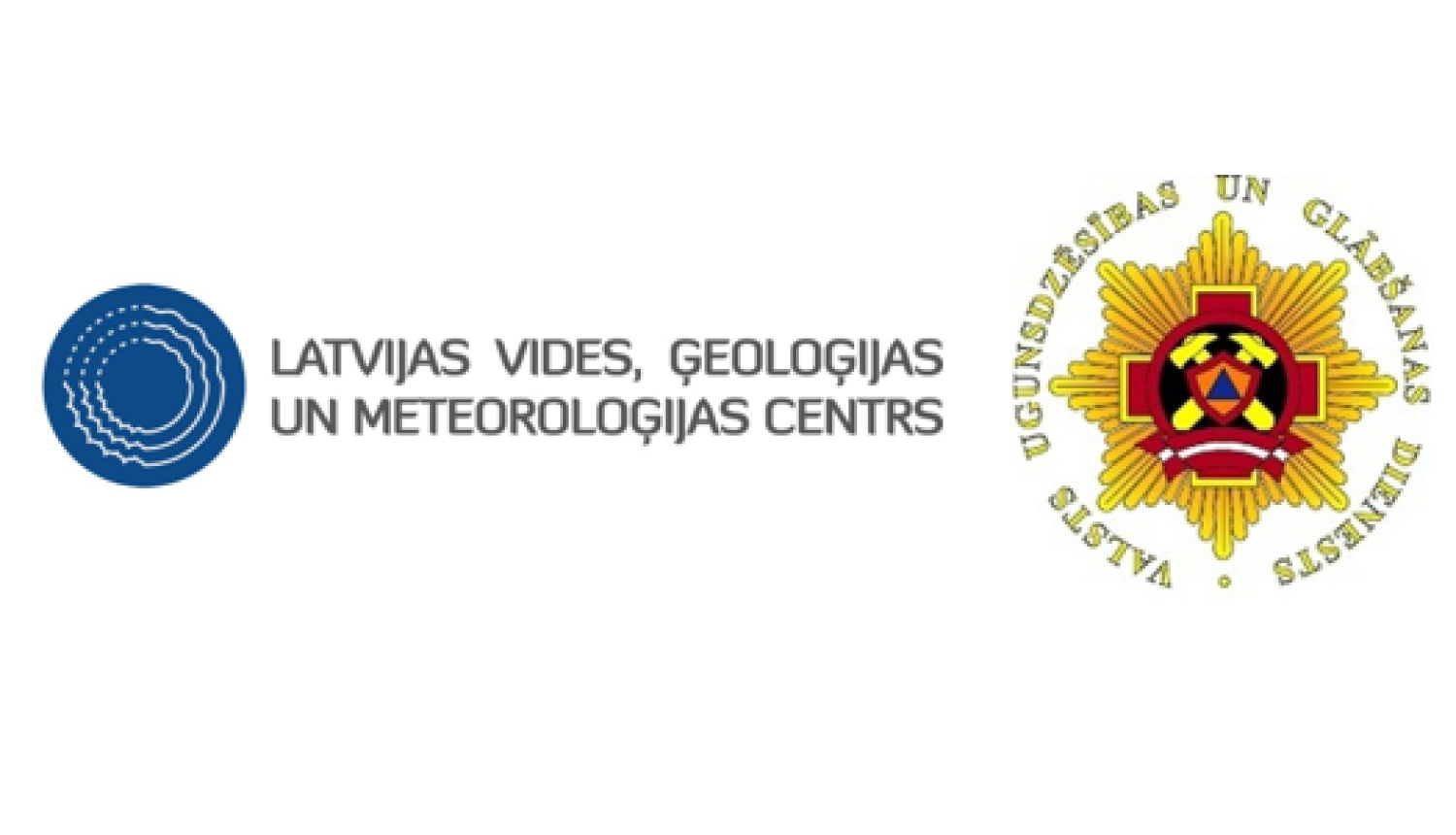 Vizuālis: LATVIJAS VIDES, ĢEOLOĢIJAS UN METEOROLOĢIJAS CENTRS  un  VALSTS UGUNSDZĒSĪBAS UN GLĀBŠANAS DIENESTS 