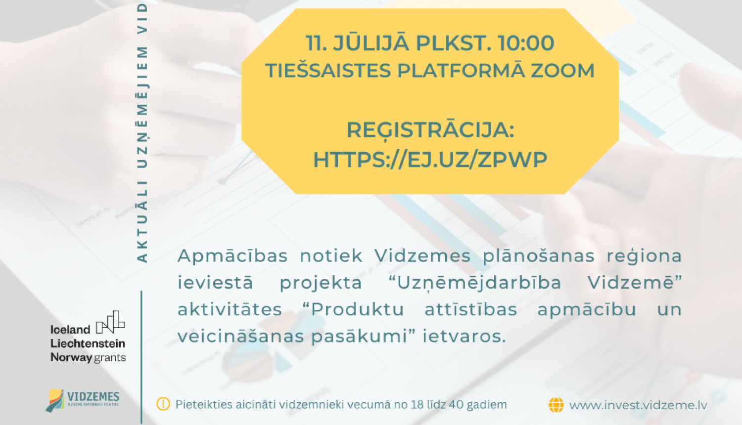 Vizuālis: Vidzemes uzņēmējdarbības centrs aicina uz semināru par biznesa ideju realizāciju un attīstību