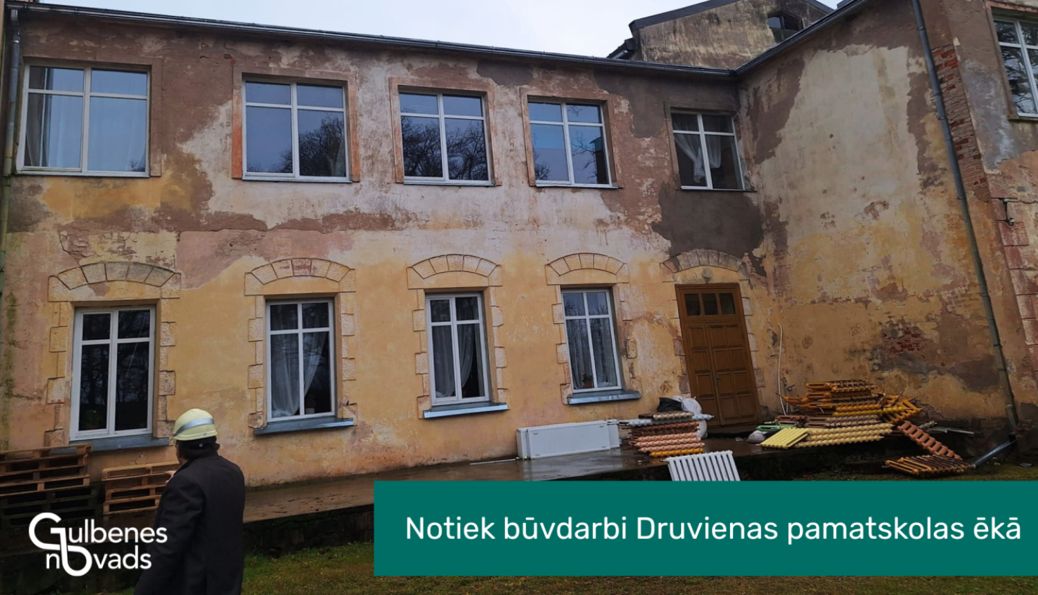 Attēls: Notiek būvdarbi Druvienas pamatskolas ēkā