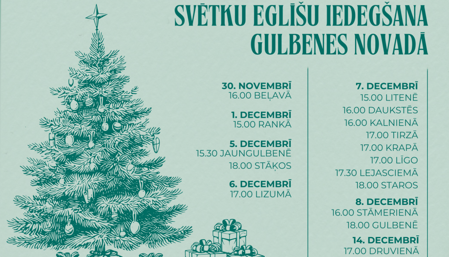 Attēls: svētku eglīšu iedegšana Gulbenes novadā