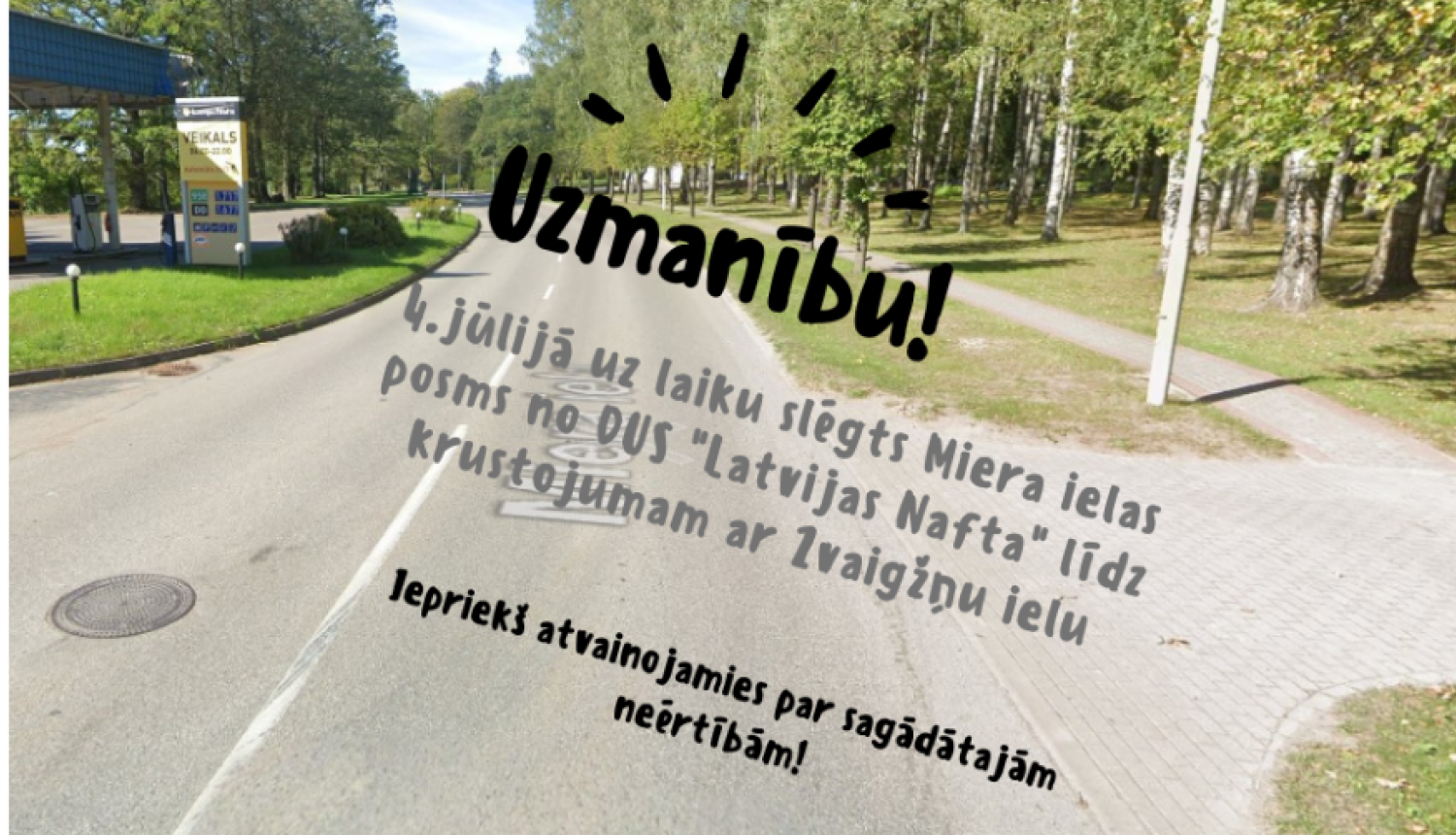 Paziņojums par Miera ielas Gulbenē slēgšanu